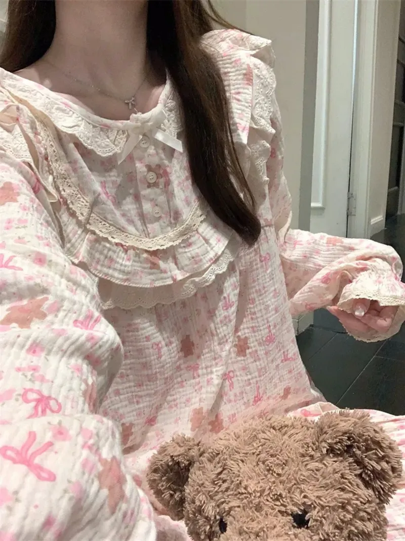 6596 Palace-Style Bear 2027 Spring/Autumn New Korean-Style Pajamas Women Influencer-Style Long-Sleeve Loungewear Set · Wholesale · OEM · Worldwide Shipping - View 2