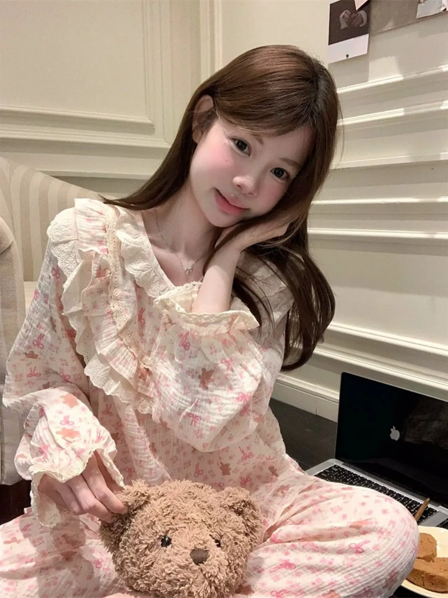 6596 Palace-Style Bear 2027 Spring/Autumn New Korean-Style Pajamas Women Influencer-Style Long-Sleeve Loungewear Set · Wholesale · OEM · Worldwide Shipping - Detail 13