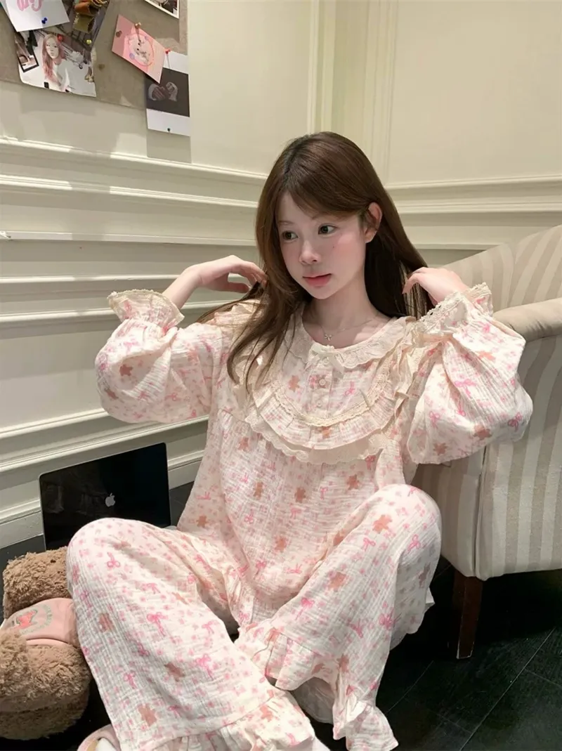 6596 Palace-Style Bear 2027 Spring/Autumn New Korean-Style Pajamas Women Influencer-Style Long-Sleeve Loungewear Set · Wholesale · OEM · Worldwide Shipping - View 1