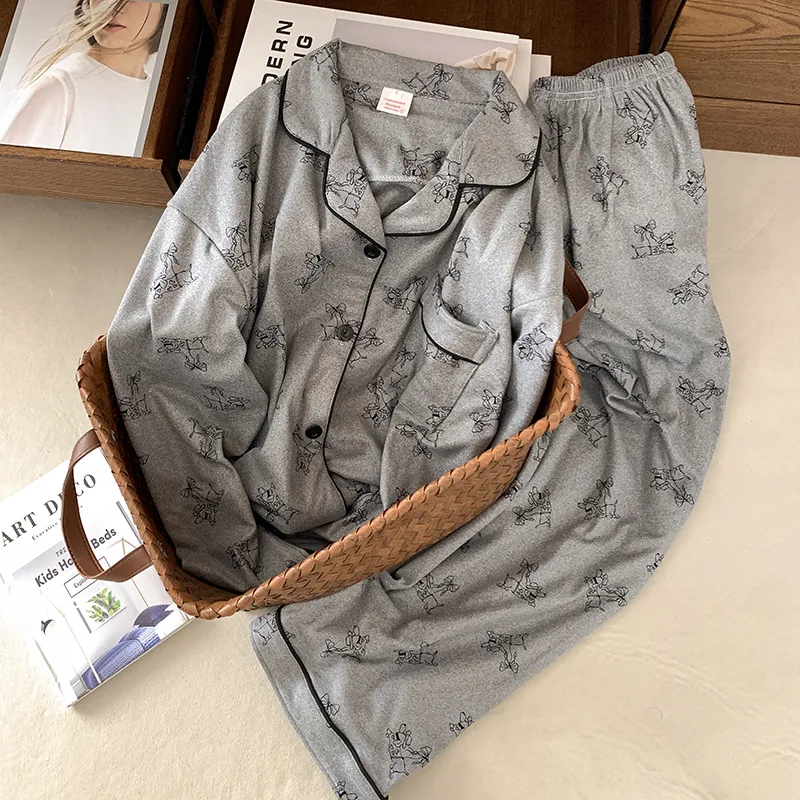 高級感グレーダックスフントパジャマレディース春秋冬厚手ドラムロン部屋着セット外着可能 · 卸売 · OEM · 世界へ発送 - View 4