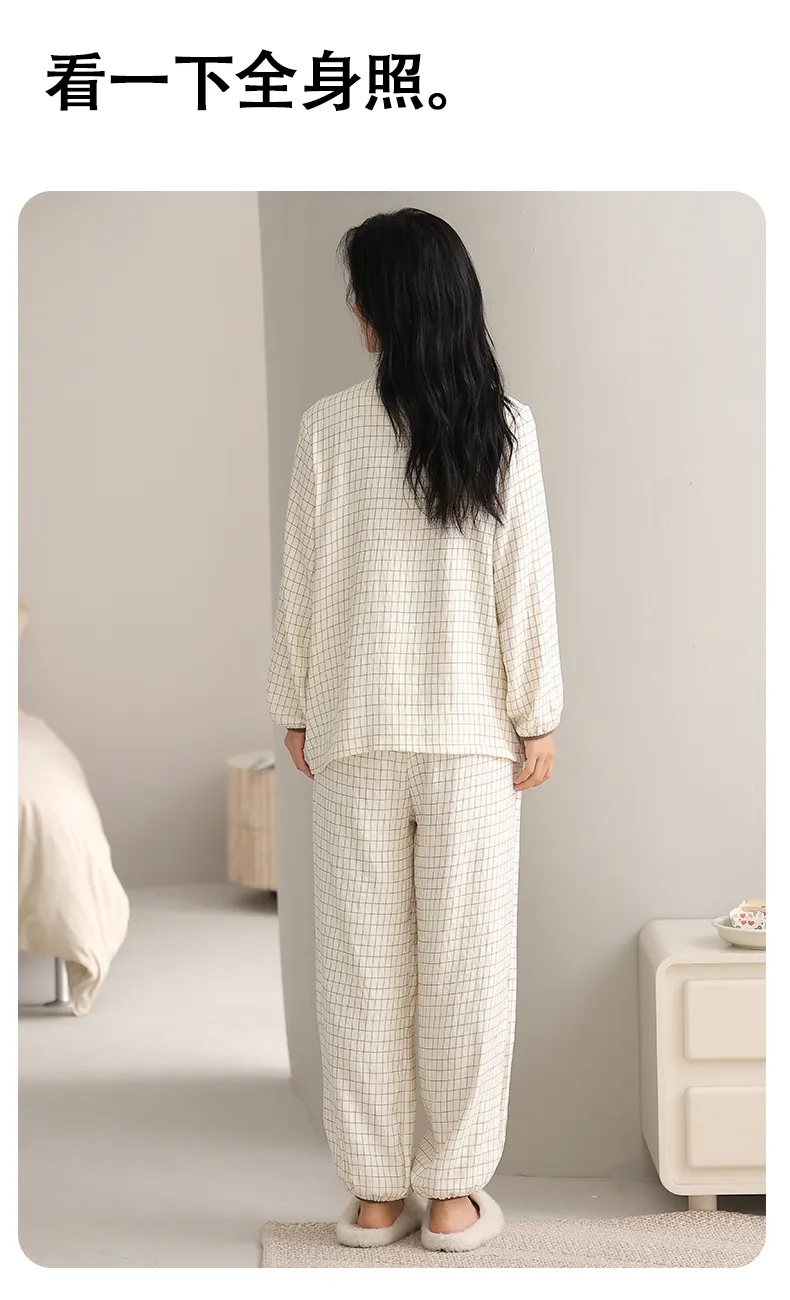 Autumn Cloud Cotton Long Sleeve Long Pants Women's Pajama Set with Chest Pads Spring Cardigan Live Streaming Spring Autumn Pajamas Loungewear · Wholesale · OEM · Worldwide Shipping - Detail 15