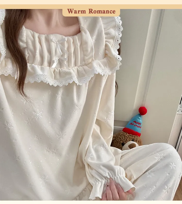 6706Z# Nouvelle collection hiver pyjama femme épais en velours polaire île, style princesse en dentelle, manches longues, ensemble de vêtements d'intérieur doux · Grossiste · OEM · Mondial - Detail 10