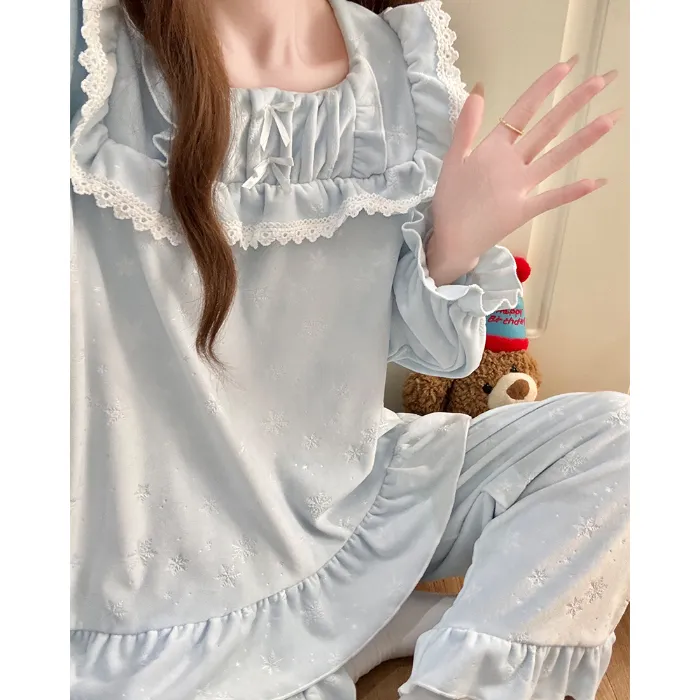 6706Z# Nouvelle collection hiver pyjama femme épais en velours polaire île, style princesse en dentelle, manches longues, ensemble de vêtements d'intérieur doux · Grossiste · OEM · Mondial - Detail 3