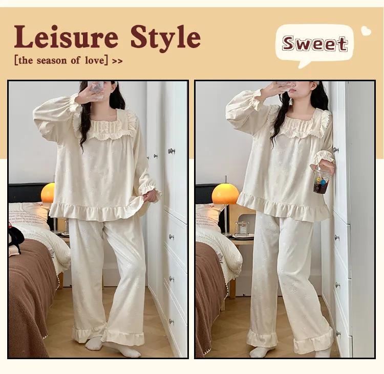 6706Z# Nouvelle collection hiver pyjama femme épais en velours polaire île, style princesse en dentelle, manches longues, ensemble de vêtements d'intérieur doux · Grossiste · OEM · Mondial - Detail 14