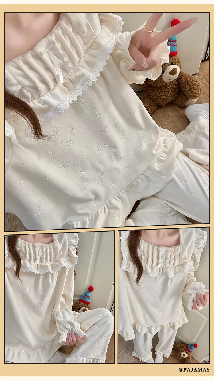6706Z# Nouvelle collection hiver pyjama femme épais en velours polaire île, style princesse en dentelle, manches longues, ensemble de vêtements d'intérieur doux · Grossiste · OEM · Mondial - Detail 16