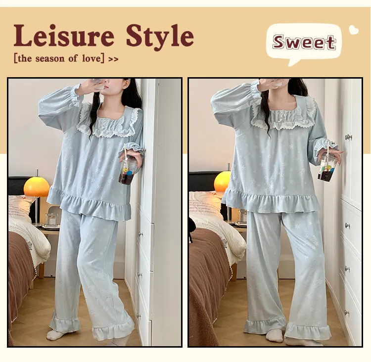 6706Z# Nouvelle collection hiver pyjama femme épais en velours polaire île, style princesse en dentelle, manches longues, ensemble de vêtements d'intérieur doux · Grossiste · OEM · Mondial - Detail 21