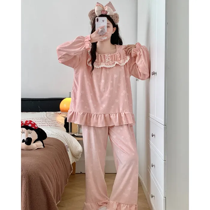 6706Z# Nouvelle collection hiver pyjama femme épais en velours polaire île, style princesse en dentelle, manches longues, ensemble de vêtements d'intérieur doux · Grossiste · OEM · Mondial - Detail 2