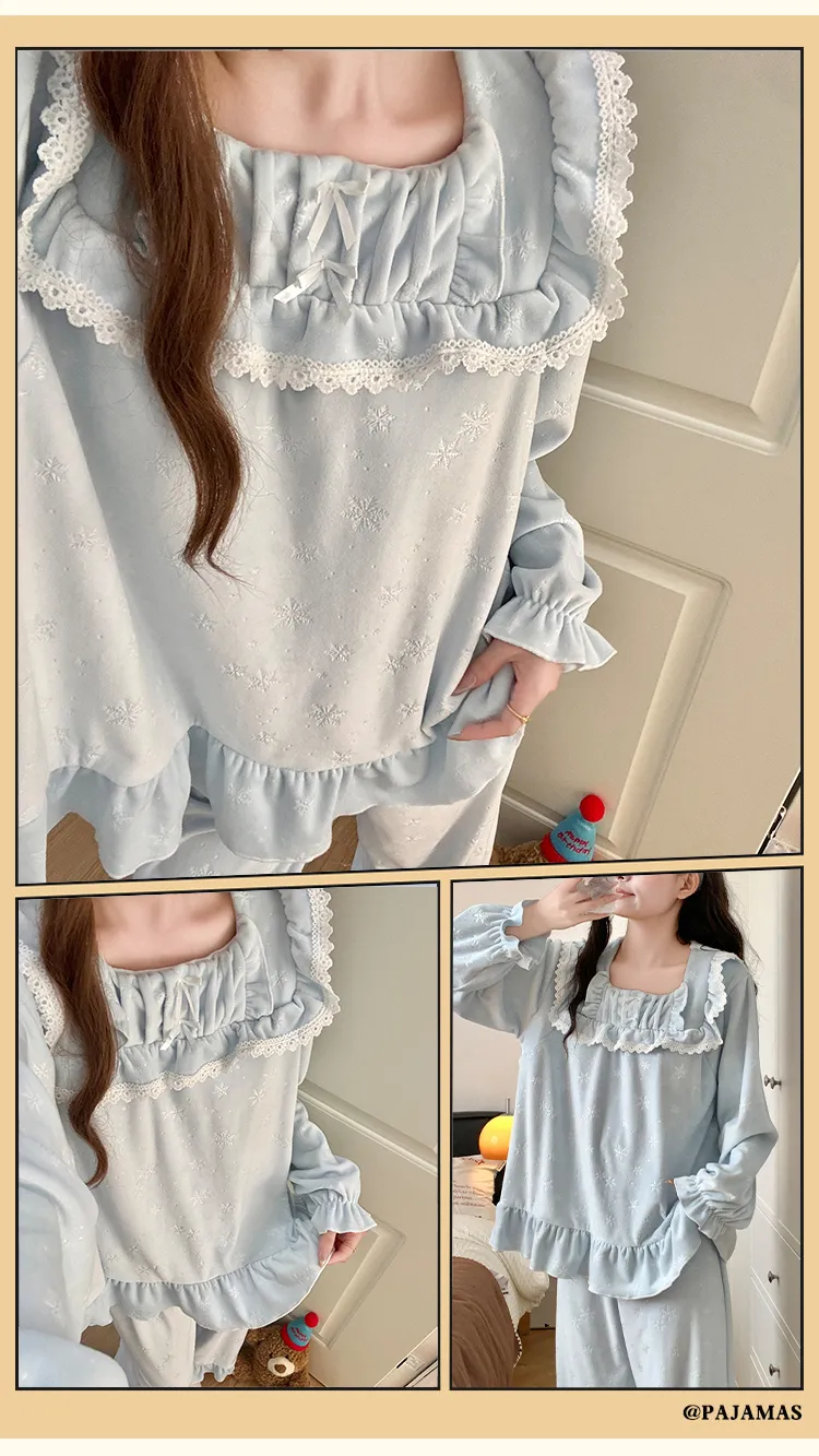6706Z# Nouvelle collection hiver pyjama femme épais en velours polaire île, style princesse en dentelle, manches longues, ensemble de vêtements d'intérieur doux · Grossiste · OEM · Mondial - Detail 11