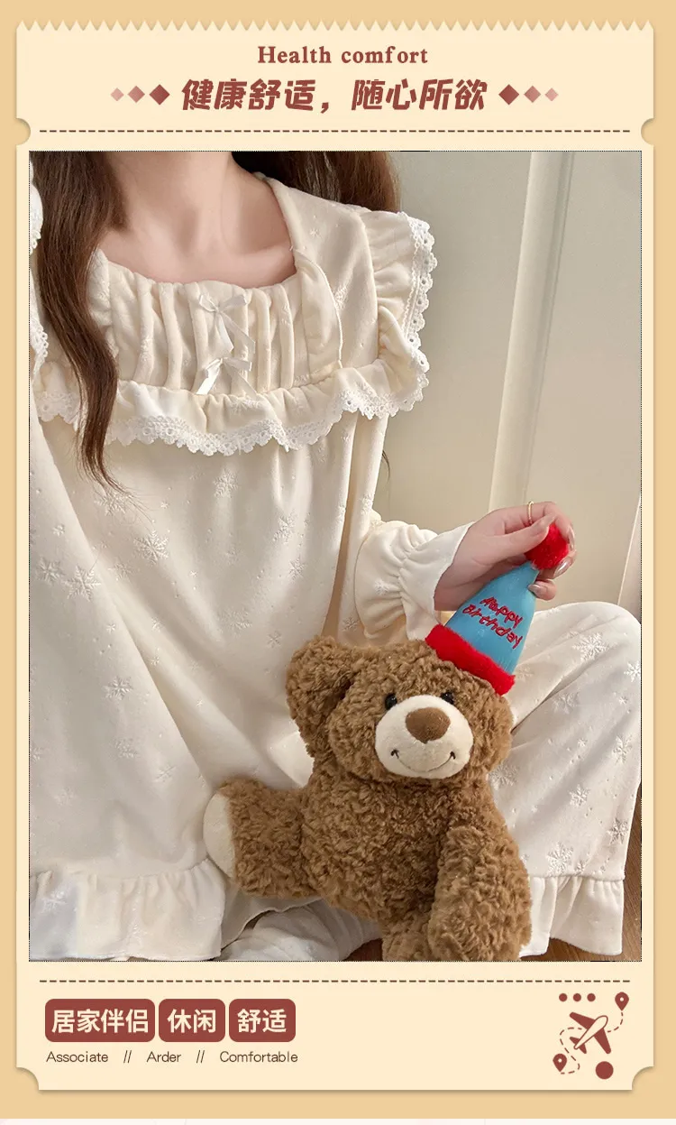 6706Z# Nouvelle collection hiver pyjama femme épais en velours polaire île, style princesse en dentelle, manches longues, ensemble de vêtements d'intérieur doux · Grossiste · OEM · Mondial - Detail 15