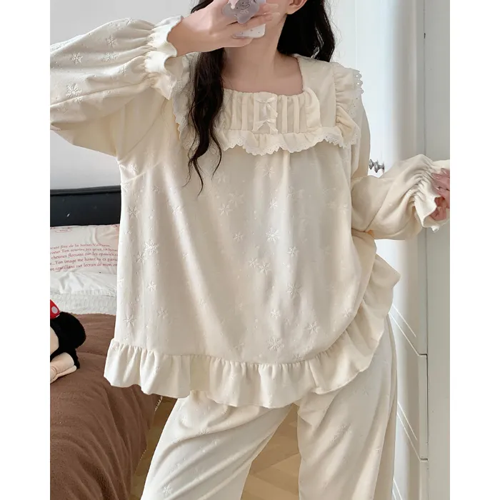 6706Z# Nouvelle collection hiver pyjama femme épais en velours polaire île, style princesse en dentelle, manches longues, ensemble de vêtements d'intérieur doux · Grossiste · OEM · Mondial - Detail 3