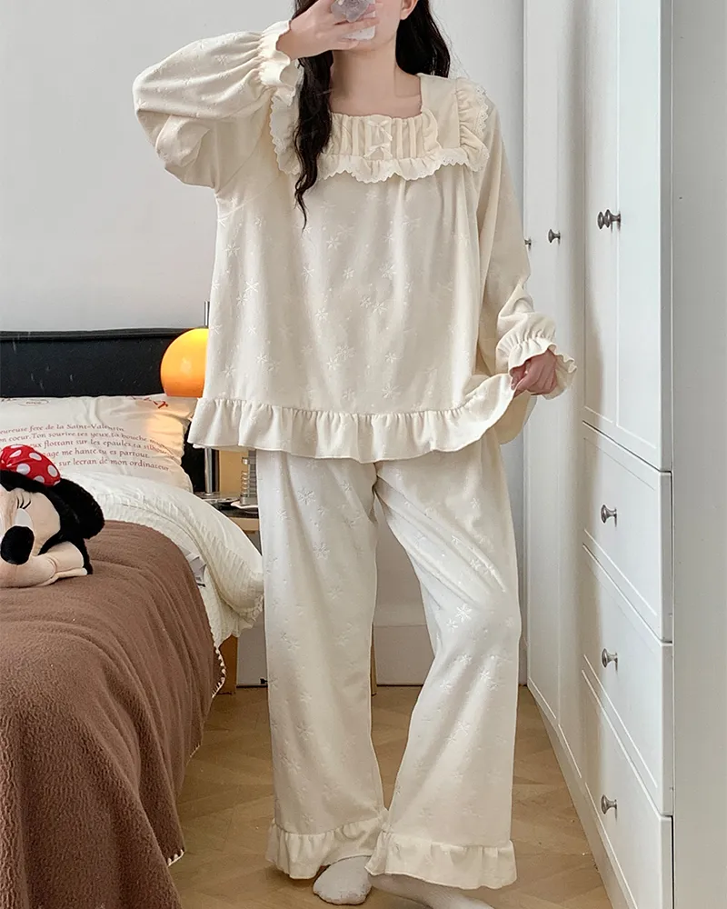 6706Z# Winter New Thickened Island Velvet Pajamas Women Lace Princess Style Sweet Long Sleeve Loungewear Set · Wholesale · OEM · Worldwide Shipping
