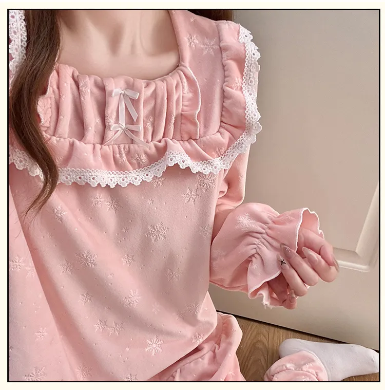 6706Z# Nouvelle collection hiver pyjama femme épais en velours polaire île, style princesse en dentelle, manches longues, ensemble de vêtements d'intérieur doux · Grossiste · OEM · Mondial - Detail 22