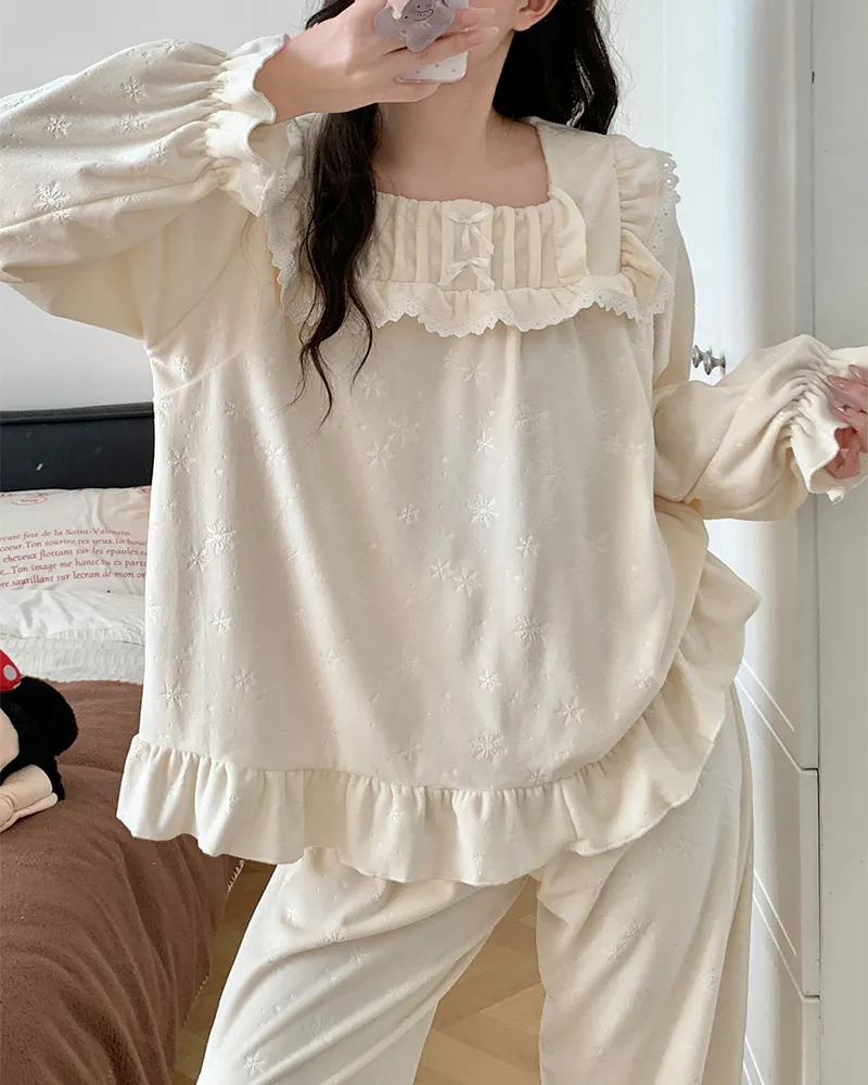 6706Z# Nouvelle collection hiver pyjama femme épais en velours polaire île, style princesse en dentelle, manches longues, ensemble de vêtements d'intérieur doux · Grossiste · OEM · Mondial - View 1