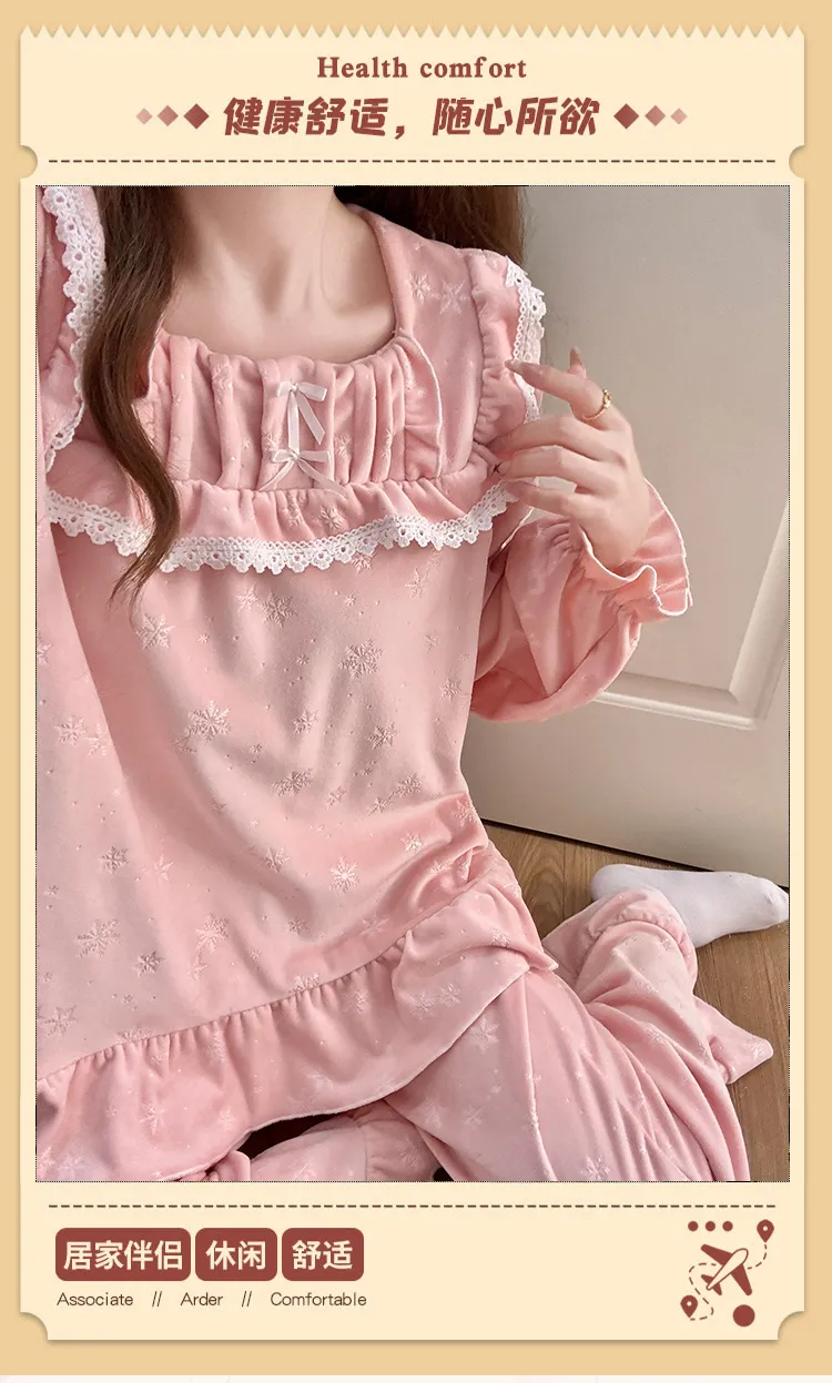 6706Z# Nouvelle collection hiver pyjama femme épais en velours polaire île, style princesse en dentelle, manches longues, ensemble de vêtements d'intérieur doux · Grossiste · OEM · Mondial - Detail 15