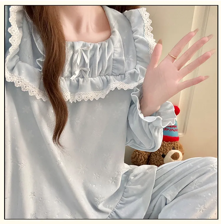 6706Z# Nouvelle collection hiver pyjama femme épais en velours polaire île, style princesse en dentelle, manches longues, ensemble de vêtements d'intérieur doux · Grossiste · OEM · Mondial - Detail 20