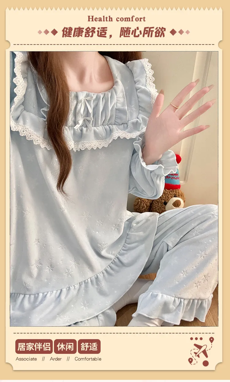 6706Z# Nouvelle collection hiver pyjama femme épais en velours polaire île, style princesse en dentelle, manches longues, ensemble de vêtements d'intérieur doux · Grossiste · OEM · Mondial - Detail 4