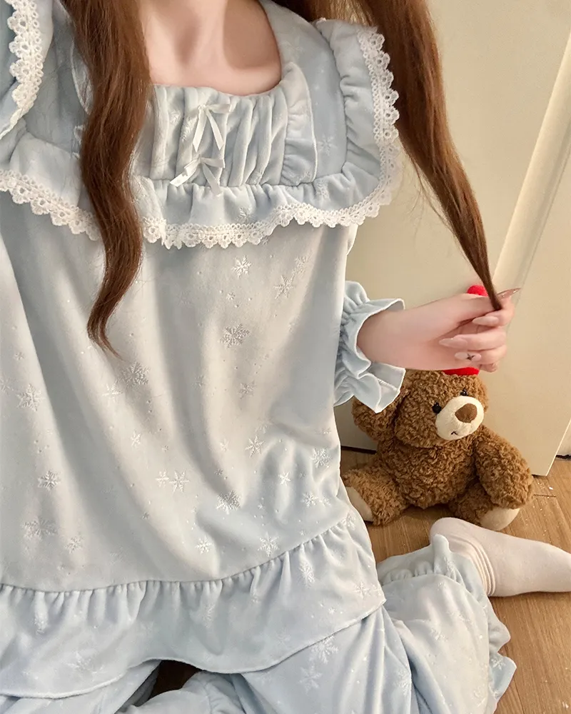 6706Z# Nouvelle collection hiver pyjama femme épais en velours polaire île, style princesse en dentelle, manches longues, ensemble de vêtements d'intérieur doux · Grossiste · OEM · Mondial - View 3