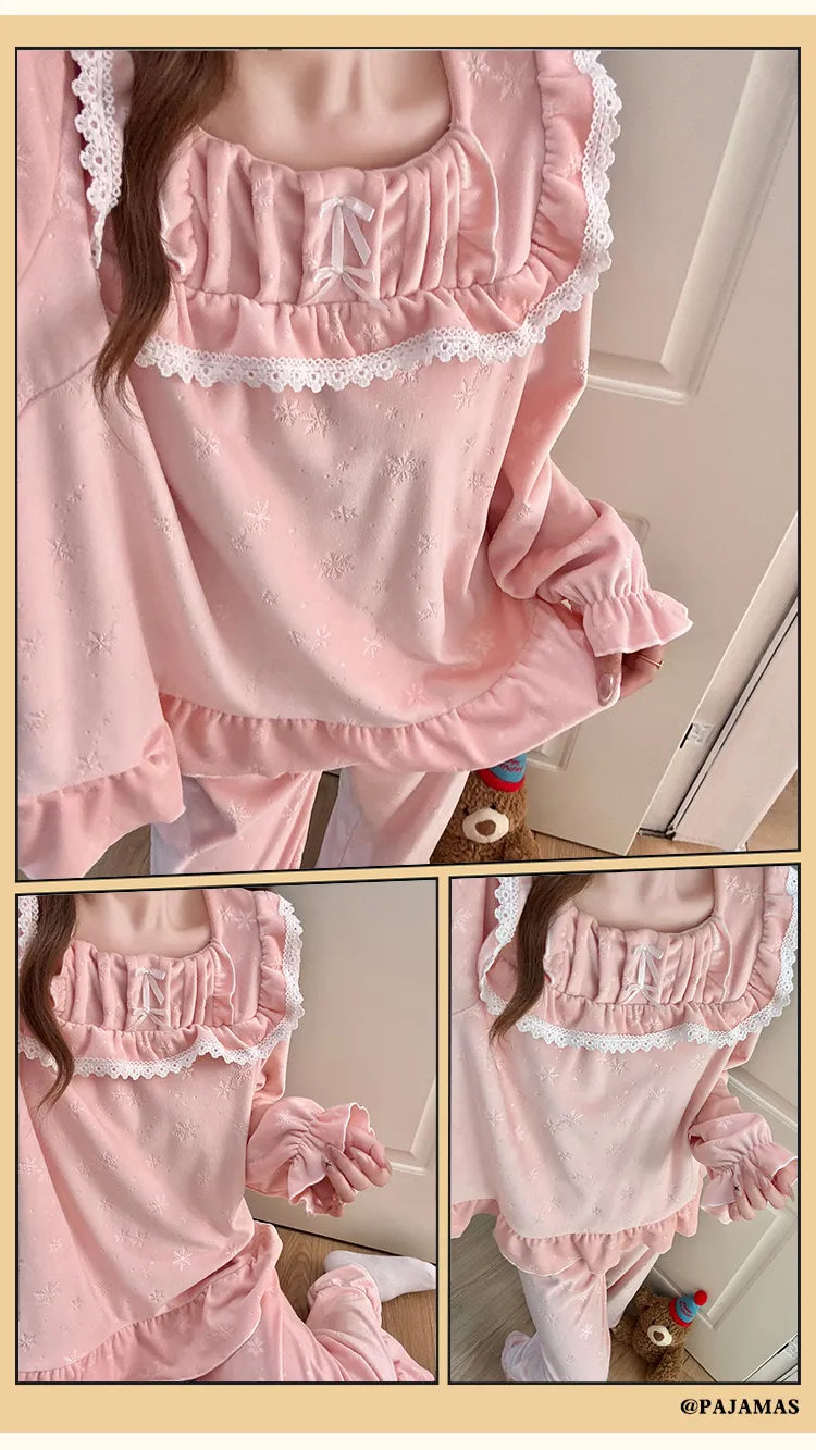 6706Z# Nouvelle collection hiver pyjama femme épais en velours polaire île, style princesse en dentelle, manches longues, ensemble de vêtements d'intérieur doux · Grossiste · OEM · Mondial - Detail 20