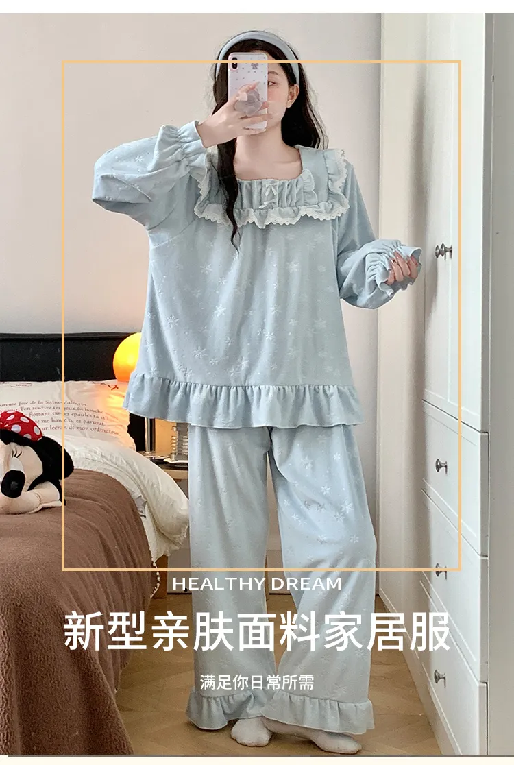 6706Z# Nouvelle collection hiver pyjama femme épais en velours polaire île, style princesse en dentelle, manches longues, ensemble de vêtements d'intérieur doux · Grossiste · OEM · Mondial - Detail 7