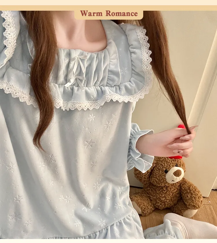 6706Z# Nouvelle collection hiver pyjama femme épais en velours polaire île, style princesse en dentelle, manches longues, ensemble de vêtements d'intérieur doux · Grossiste · OEM · Mondial - Detail 10