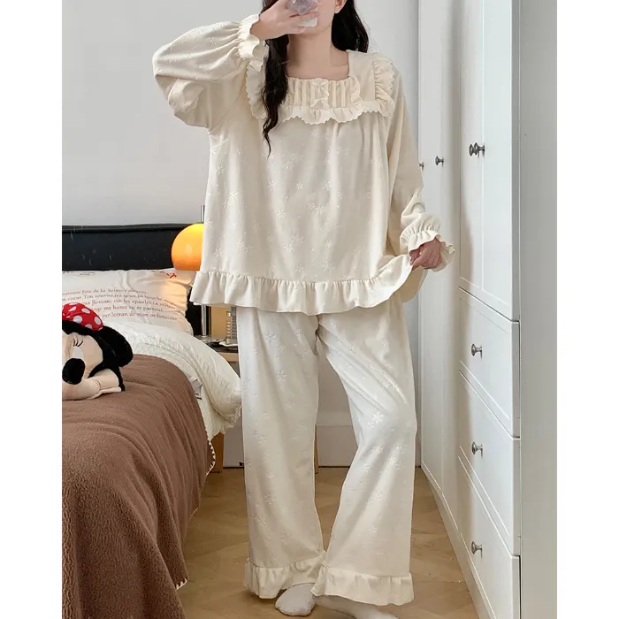 6706Z# Nouvelle collection hiver pyjama femme épais en velours polaire île, style princesse en dentelle, manches longues, ensemble de vêtements d'intérieur doux · Grossiste · OEM · Mondial - Detail 1