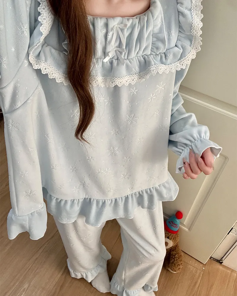 6706Z# Nouvelle collection hiver pyjama femme épais en velours polaire île, style princesse en dentelle, manches longues, ensemble de vêtements d'intérieur doux · Grossiste · OEM · Mondial - View 2