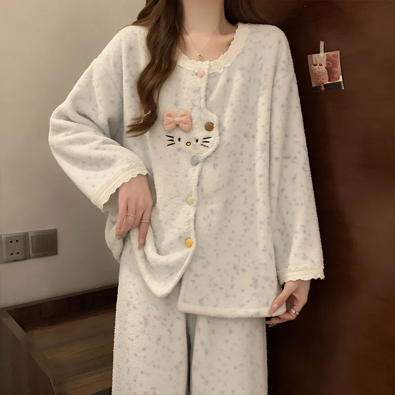 Pyjama femme en polaire corail, automne-hiver, épais et doublé, chaud, style doux et mignon, ensemble de deux pièces en flanelle pour la maison · Grossiste · OEM · Mondial - View 4