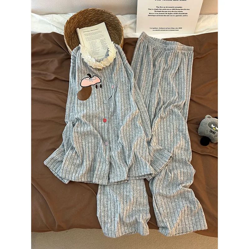 German Velvet Warm Pajamas Women Autumn Winter 2026 New Long Sleeve Long Pants Sweet Style Floral Loungewear Loose Set · Wholesale · OEM · Worldwide Shipping - Detail 5