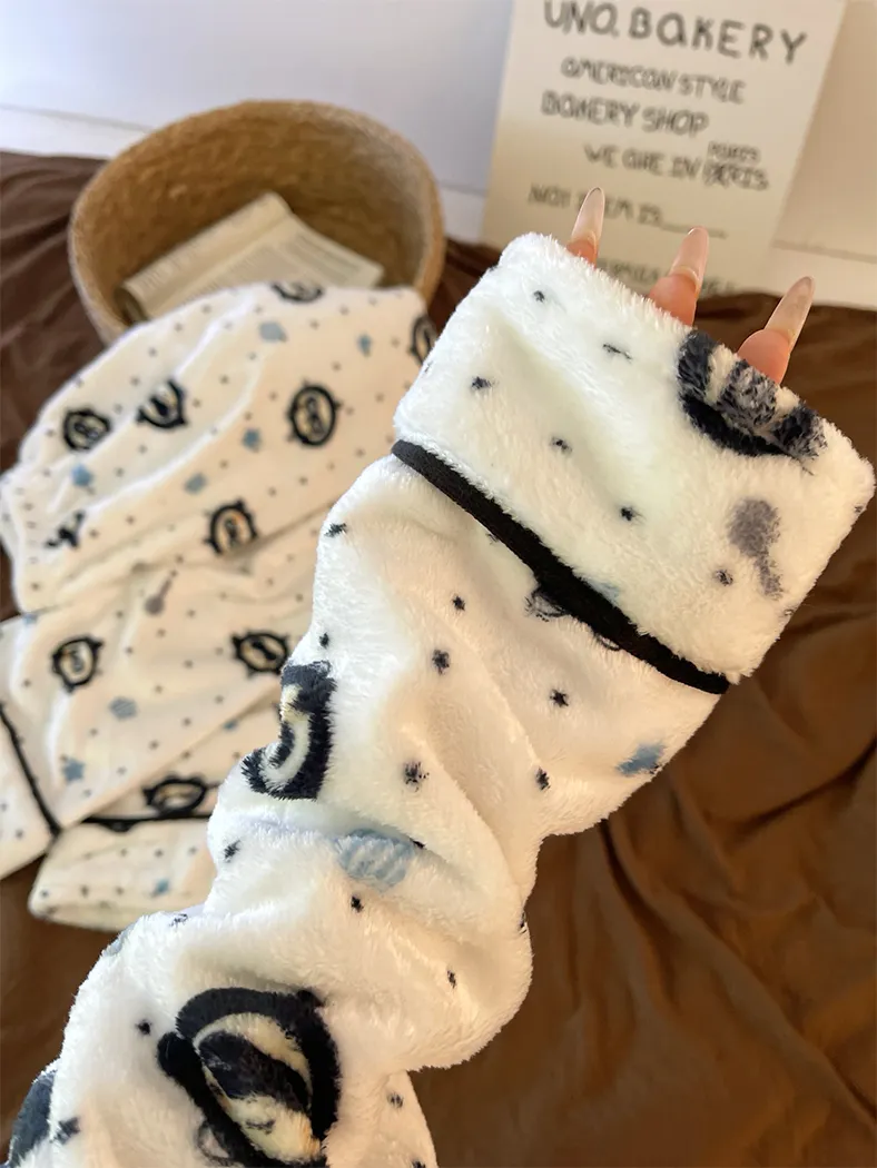 280g Autumn Winter Cute Cartoon Women's Flannel Warm Pajamas Thickened Cardigan Lapel Loungewear Set · Wholesale · OEM · Worldwide Shipping - Detail 8