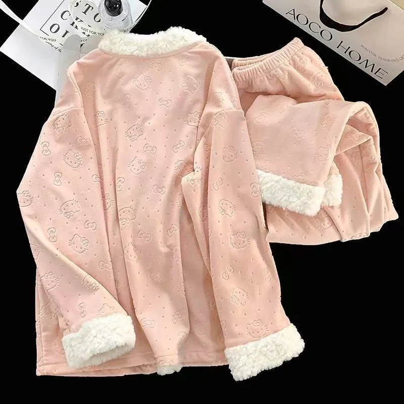 Women's Extra Thick 300g Island Fleece Pajama Set, Winter Cardigan with V-Neck and Long Sleeves, Warm Wearable-Outside Loungewear · Wholesale · OEM · Worldwide Shipping - View 4