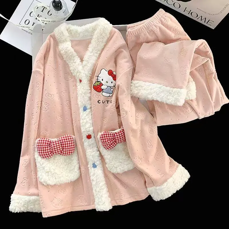 Women's Extra Thick 300g Island Fleece Pajama Set, Winter Cardigan with V-Neck and Long Sleeves, Warm Wearable-Outside Loungewear · Wholesale · OEM · Worldwide Shipping - View 3