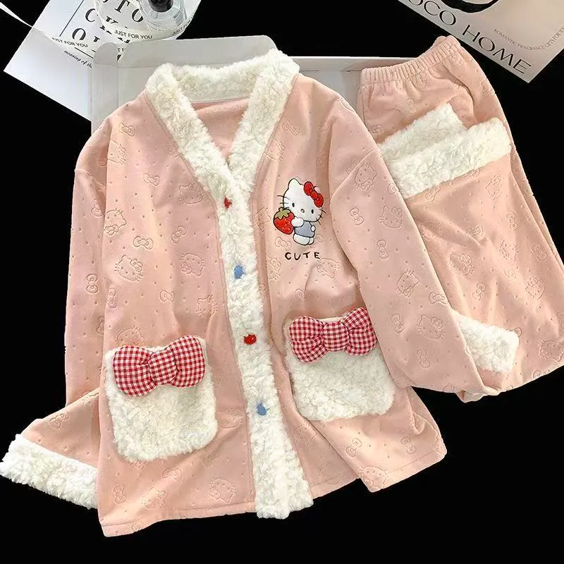 Women's Extra Thick 300g Island Fleece Pajama Set, Winter Cardigan with V-Neck and Long Sleeves, Warm Wearable-Outside Loungewear · Wholesale · OEM · Worldwide Shipping - View 1