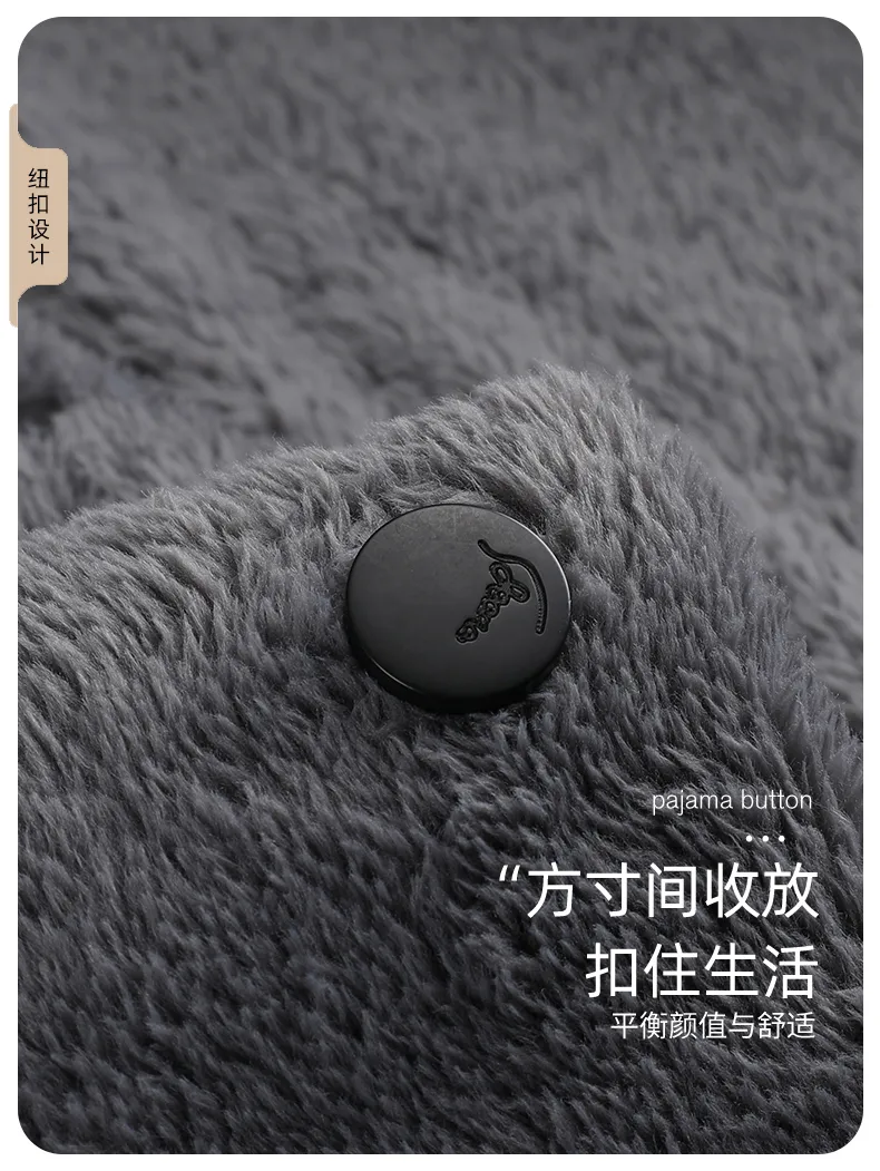 신상품 가을겨울 남성용 나이트가운 기모 안감 두꺼운 후드 루즈핏 플란넬 홈웨어 세트 투피스 · 도매 · OEM · 전 세계 배송 - Detail 9