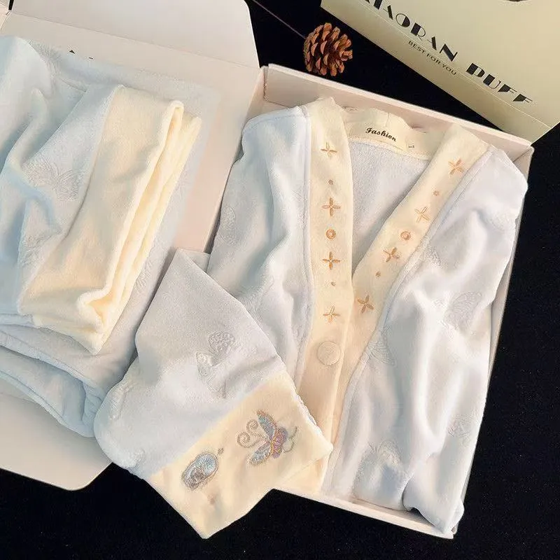 Women's Extra Thick 300g Island Fleece Pajama Set, Winter Cardigan with V-Neck and Long Sleeves, Warm Wearable-Outside Loungewear · Wholesale · OEM · Worldwide Shipping - View 3