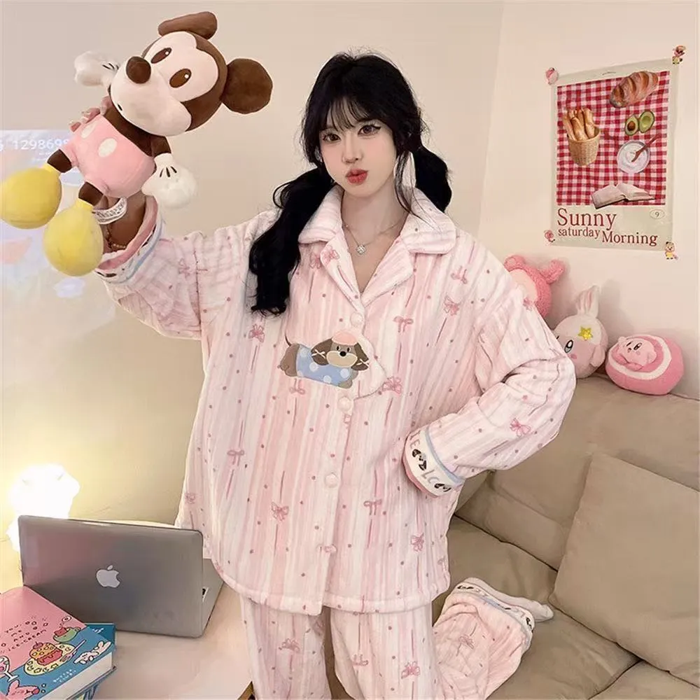 Xinyi winter pajamas women coral fleece long sleeve fleece thickened flannel cute puppy robe homewear · Wholesale · OEM · Worldwide Shipping - Detail 2