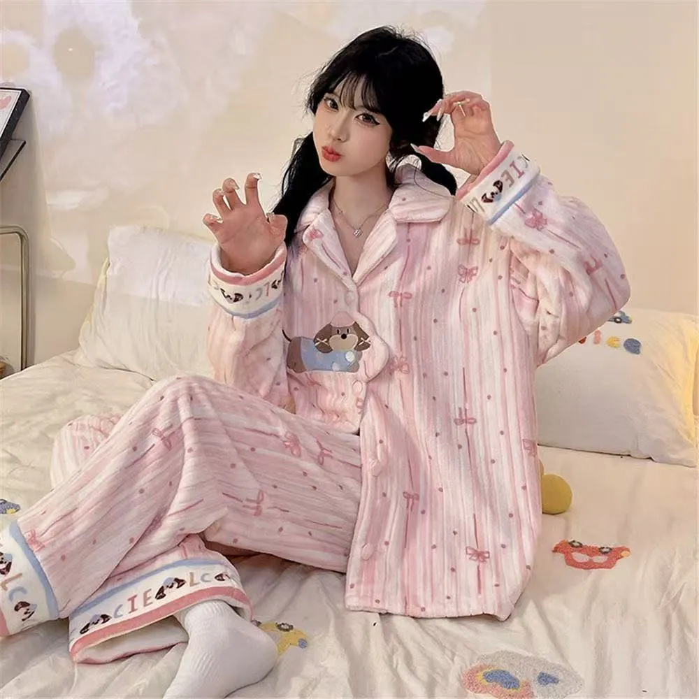 Xinyi winter pajamas women coral fleece long sleeve fleece thickened flannel cute puppy robe homewear · Wholesale · OEM · Worldwide Shipping - Detail 5