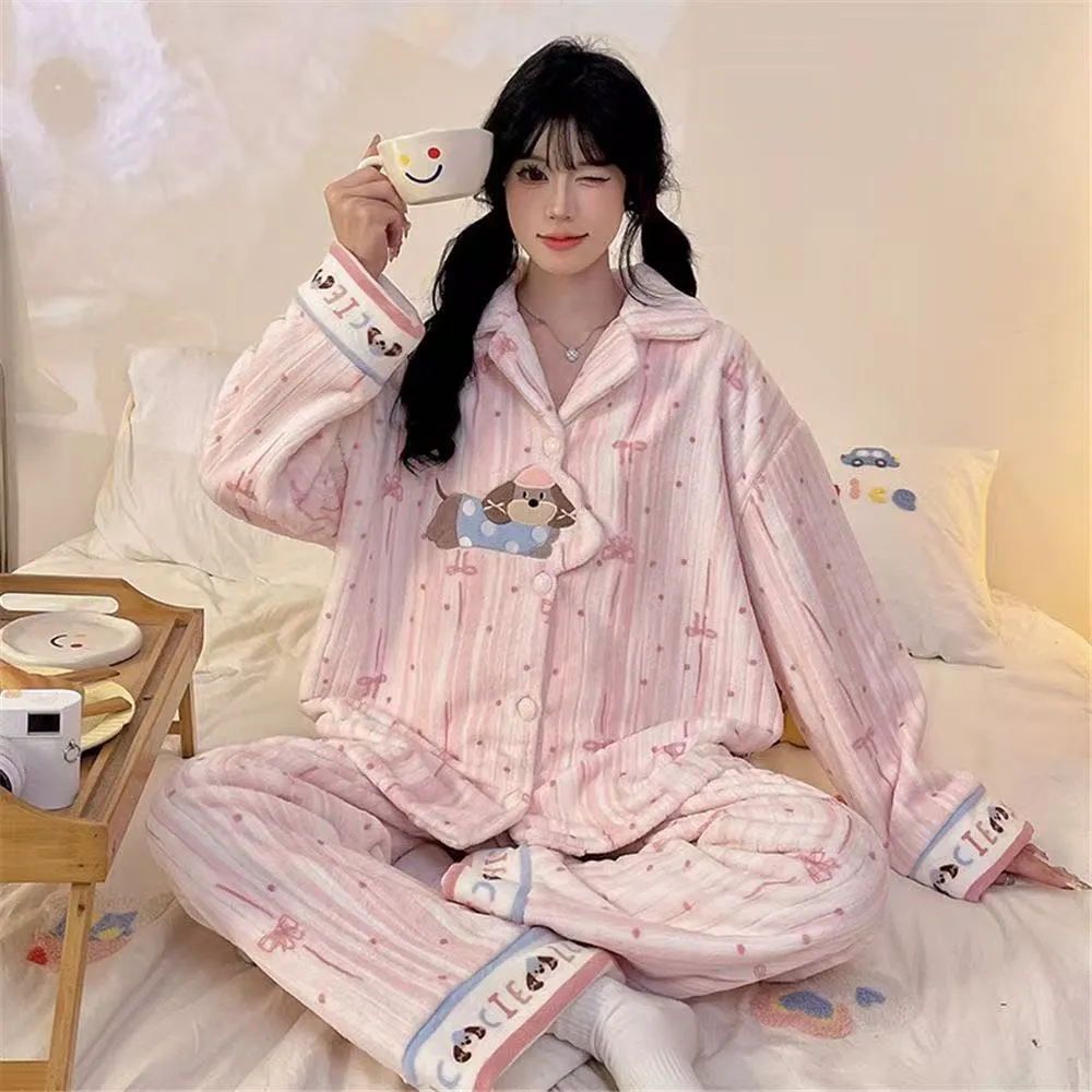 Xinyi winter pajamas women coral fleece long sleeve fleece thickened flannel cute puppy robe homewear · Wholesale · OEM · Worldwide Shipping - Detail 4