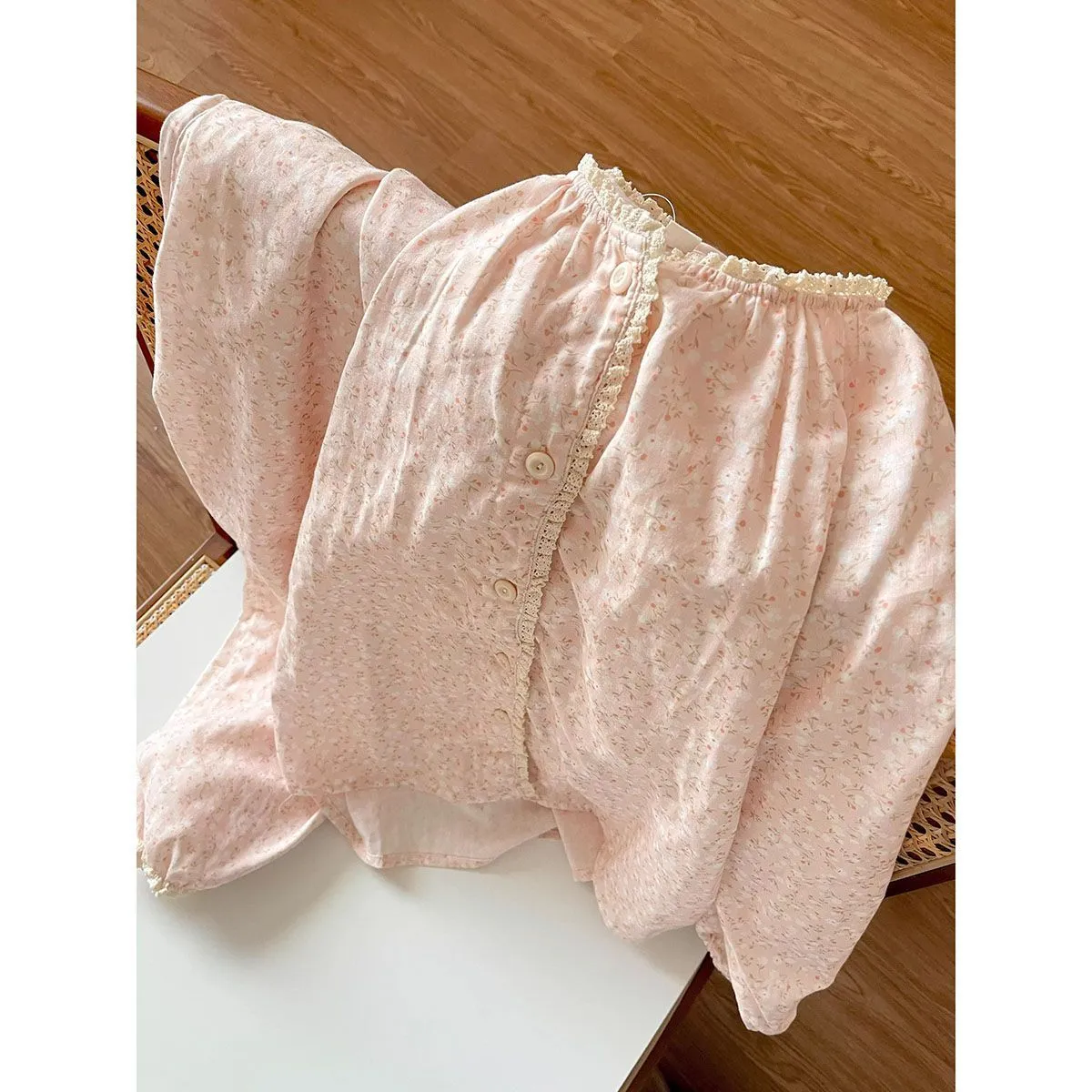 Cloud-Like Cotton Lace Pajamas for Women Korean Sweet Style Lace Floral Pajamas Women Spring Autumn Loungewear Set · Wholesale · OEM · Worldwide Shipping - Detail 7