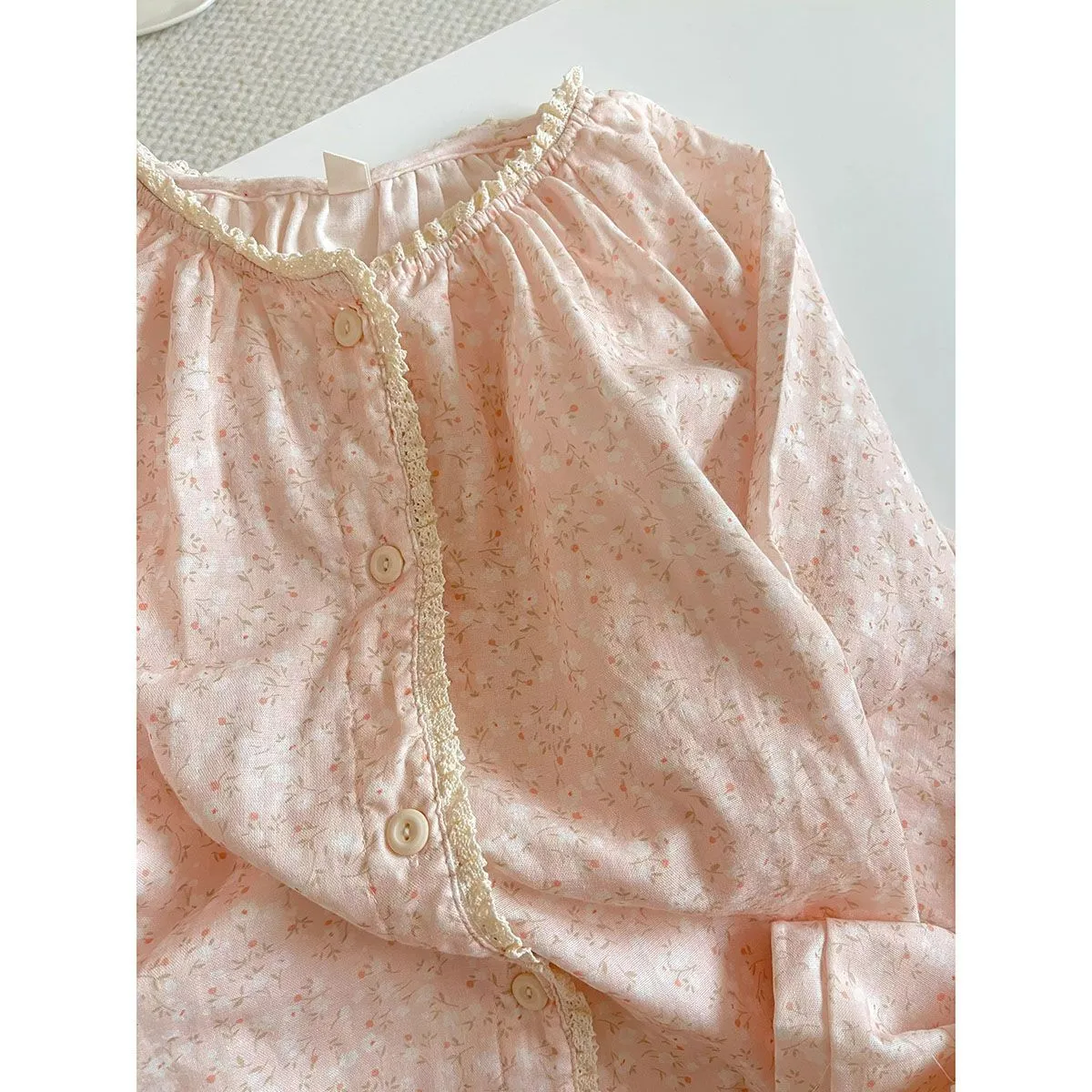 Cloud-Like Cotton Lace Pajamas for Women Korean Sweet Style Lace Floral Pajamas Women Spring Autumn Loungewear Set · Wholesale · OEM · Worldwide Shipping - Detail 9