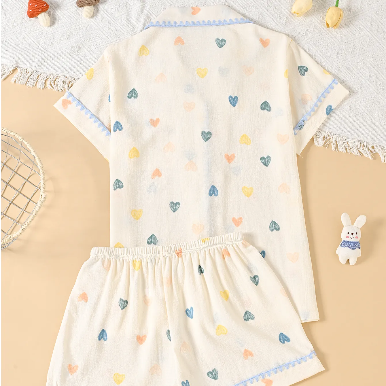新作 TEMU・SHEIN・Amazon向け レディースハート柄パジャマセット 欧米風夏用ルームウェア · 卸売 · OEM · 世界へ発送 - View 3