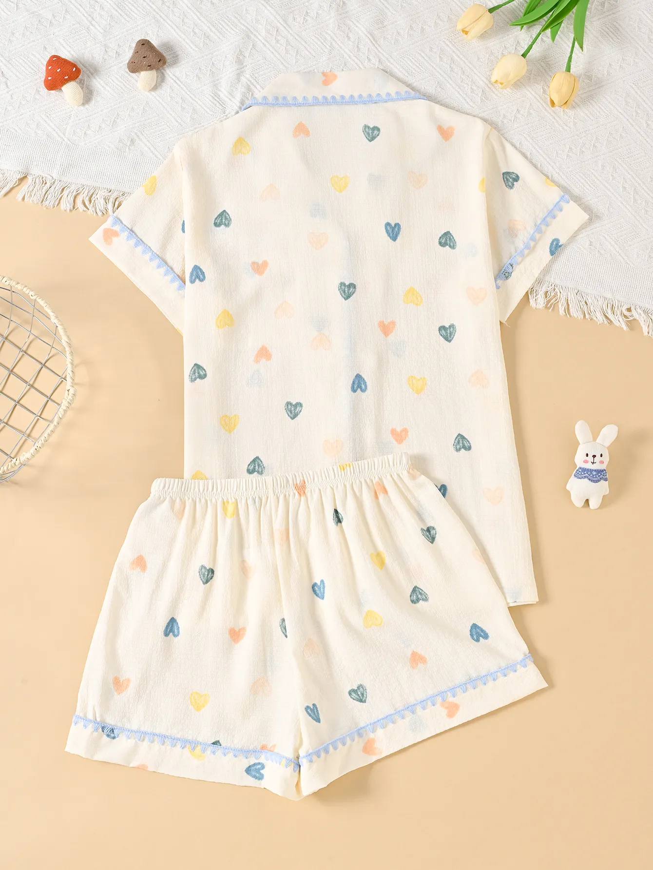 新作 TEMU・SHEIN・Amazon向け レディースハート柄パジャマセット 欧米風夏用ルームウェア · 卸売 · OEM · 世界へ発送 - Detail 4
