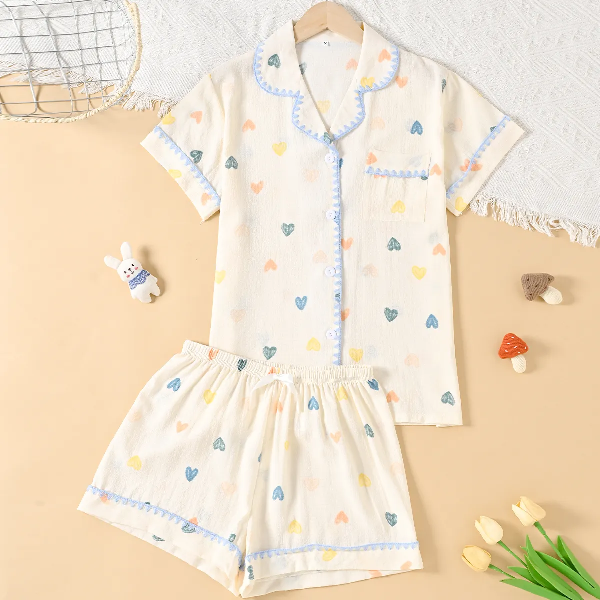 New Women's Heart Print Pajama Set for TEMU, SHEIN and Amazon, Western-Style Summer Loungewear · Wholesale · OEM · Worldwide Shipping