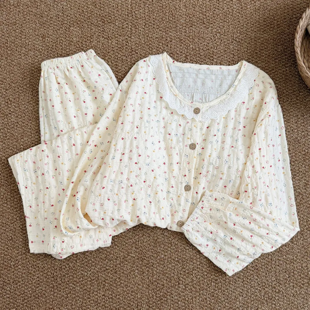 New Padded Bust Lace Trim Pajamas for Women Wannian Plaid Long Sleeve Long Pants Pajamas for Women Wearable Outside Loungewear · Wholesale · OEM · Worldwide Shipping - Detail 11