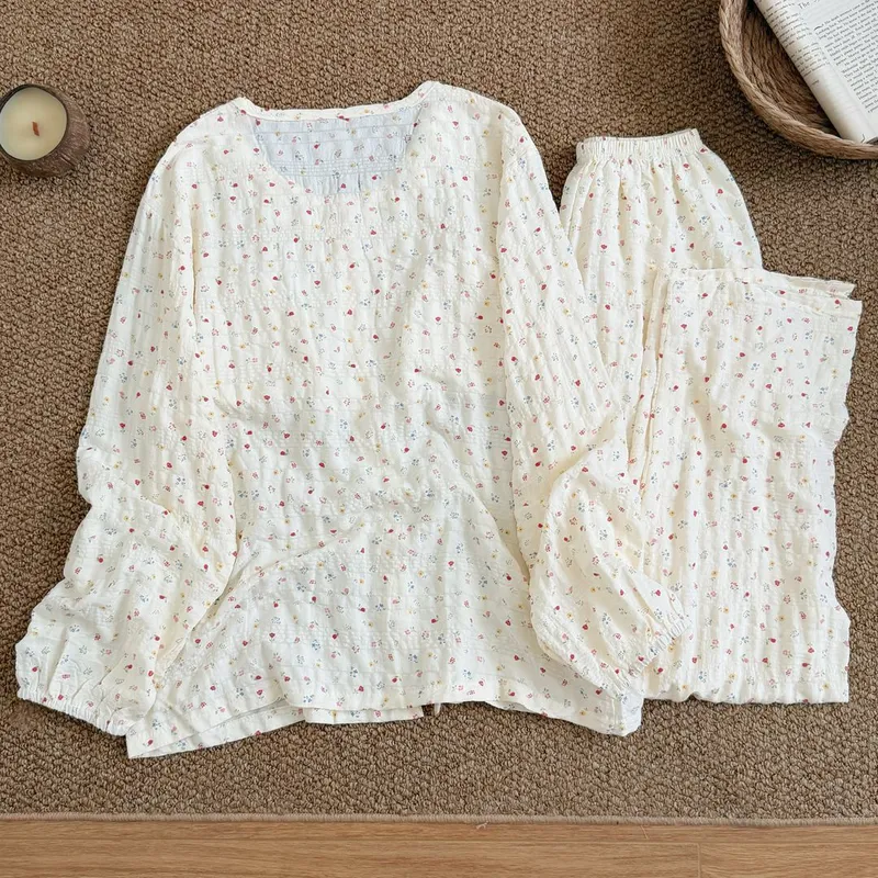 New Padded Bust Lace Trim Pajamas for Women Wannian Plaid Long Sleeve Long Pants Pajamas for Women Wearable Outside Loungewear · Wholesale · OEM · Worldwide Shipping - View 3
