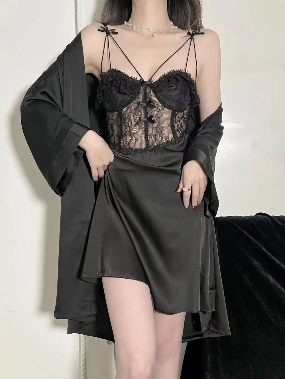 2025 Women's Two-Piece Sexy Sleepwear Set, Summer Camisole Nightgown with Padding and Western-Style Robe, Live-Stream Hot Item · Wholesale · OEM · Worldwide Shipping - View 4