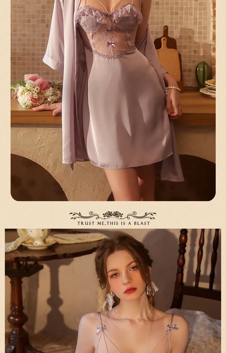 2025 Women's Two-Piece Sexy Sleepwear Set, Summer Camisole Nightgown with Padding and Western-Style Robe, Live-Stream Hot Item · Wholesale · OEM · Worldwide Shipping - Detail 12