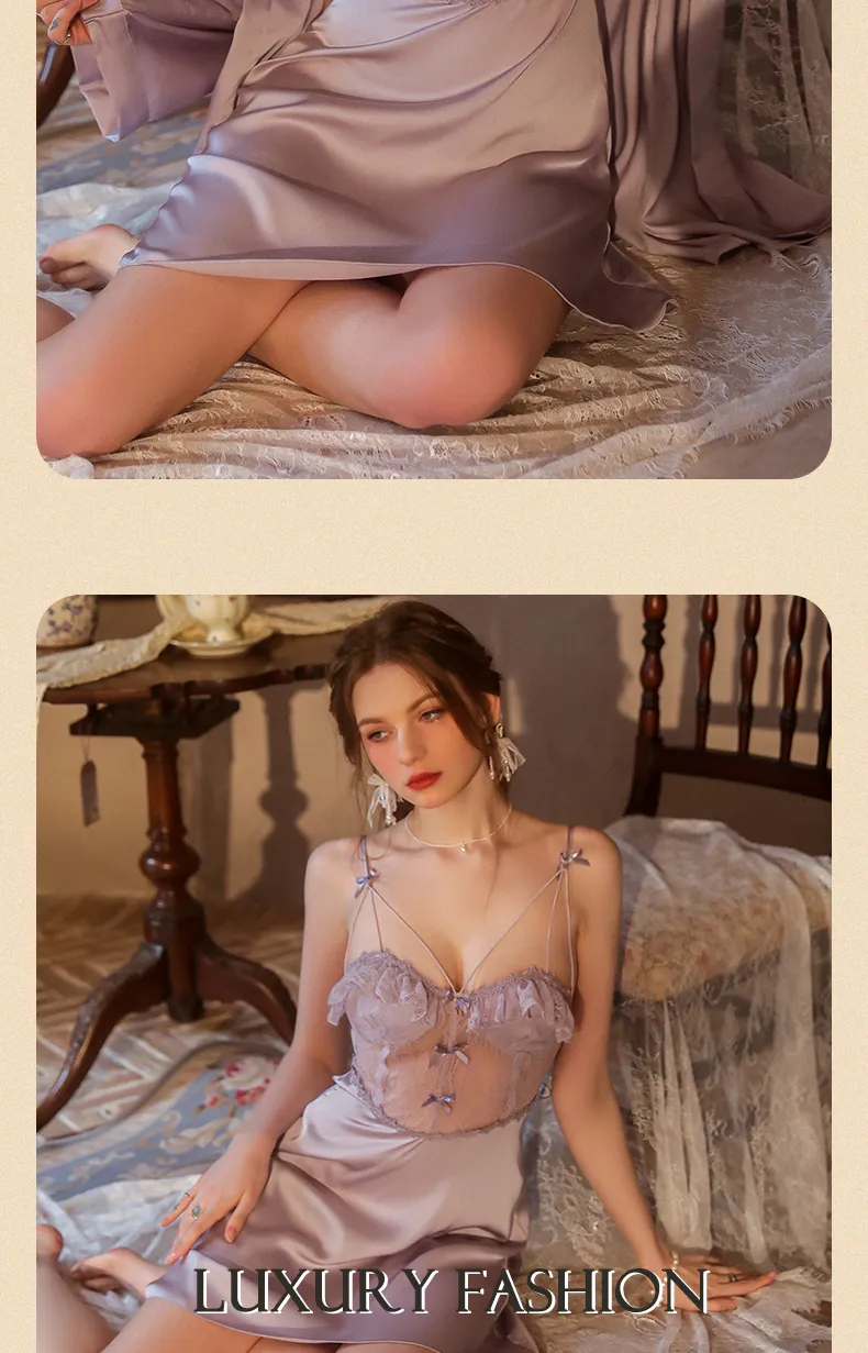 2025 Women's Two-Piece Sexy Sleepwear Set, Summer Camisole Nightgown with Padding and Western-Style Robe, Live-Stream Hot Item · Wholesale · OEM · Worldwide Shipping - Detail 5