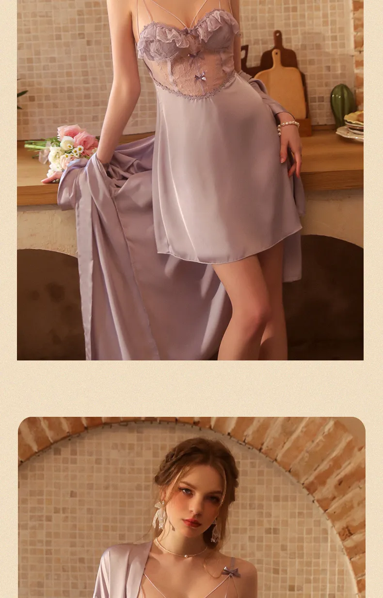 2025 Women's Two-Piece Sexy Sleepwear Set, Summer Camisole Nightgown with Padding and Western-Style Robe, Live-Stream Hot Item · Wholesale · OEM · Worldwide Shipping - Detail 11