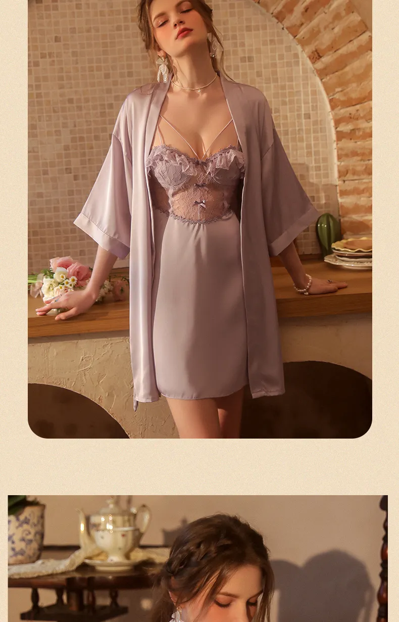 2025 Women's Two-Piece Sexy Sleepwear Set, Summer Camisole Nightgown with Padding and Western-Style Robe, Live-Stream Hot Item · Wholesale · OEM · Worldwide Shipping - Detail 8