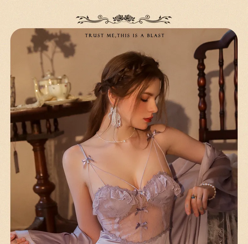2025 Women's Two-Piece Sexy Sleepwear Set, Summer Camisole Nightgown with Padding and Western-Style Robe, Live-Stream Hot Item · Wholesale · OEM · Worldwide Shipping - Detail 4